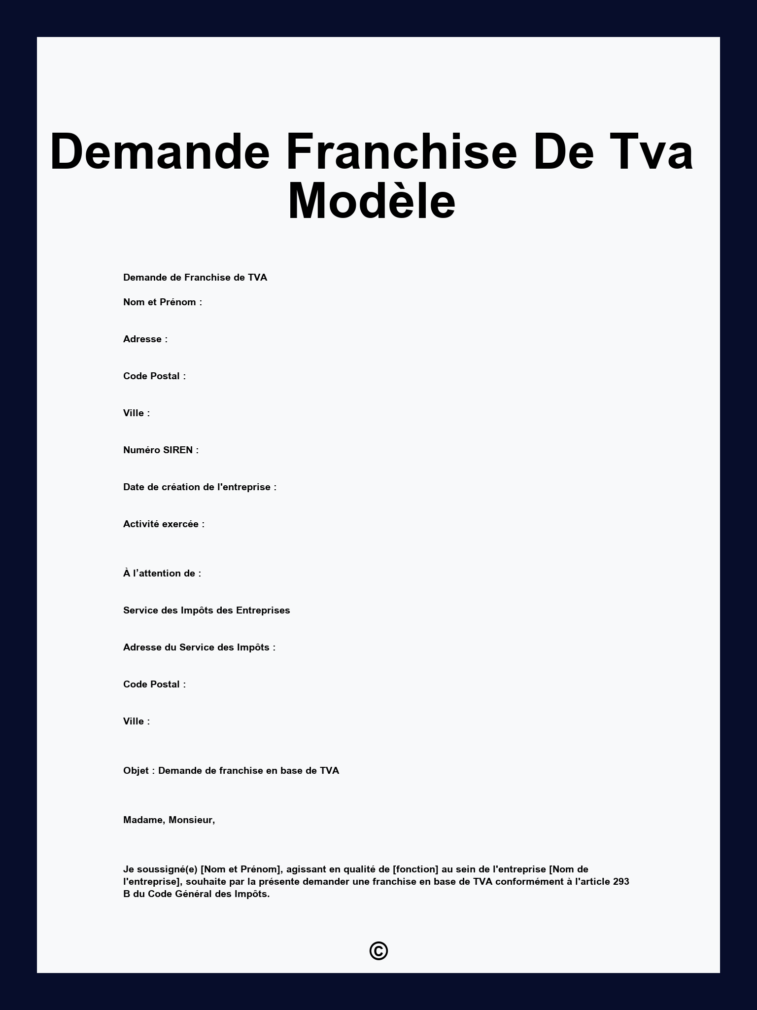 Demande Franchise De Tva Modèle