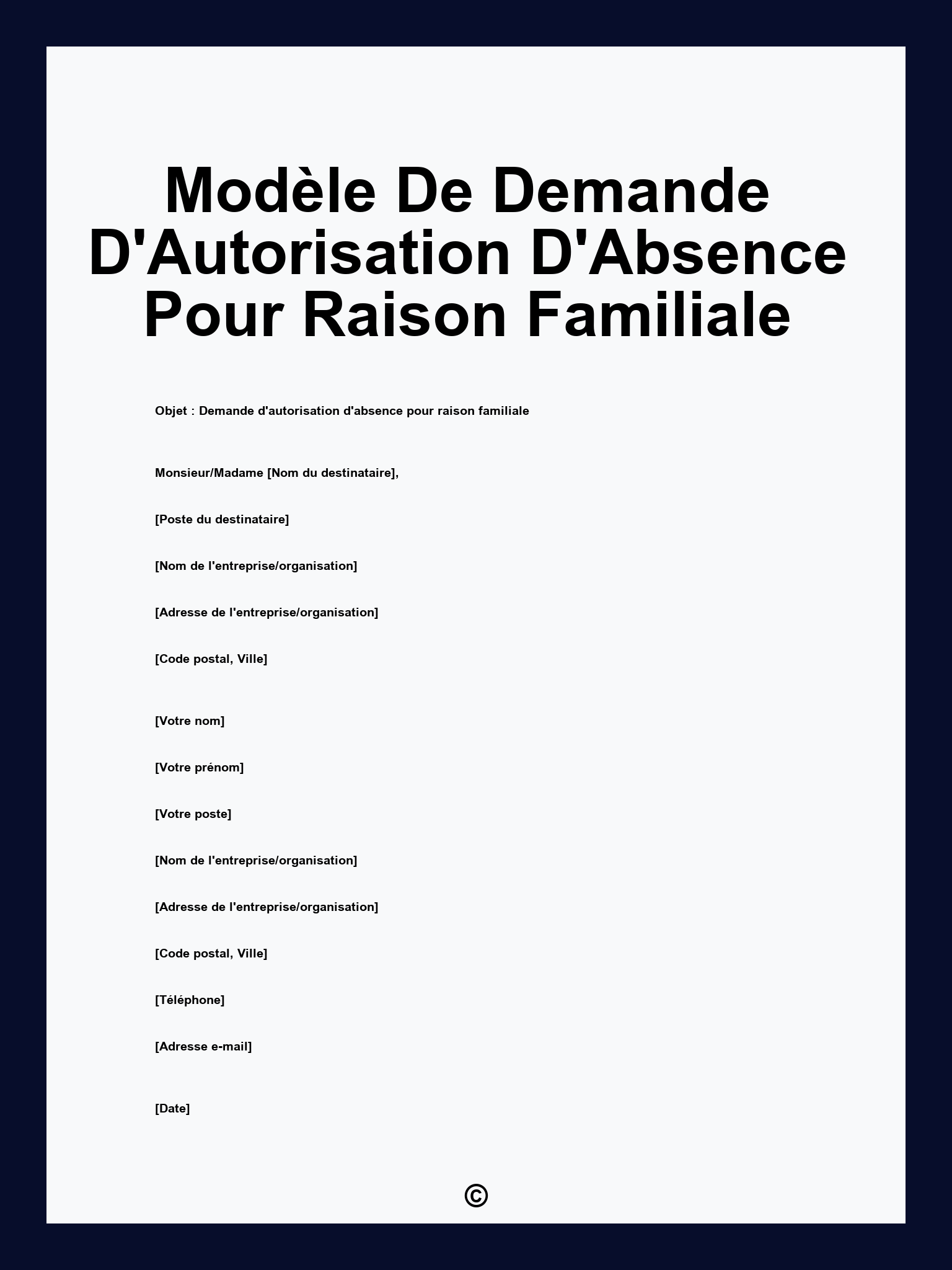 Mod Le De Demande D Autorisation D Absence Pour Raison Familiale