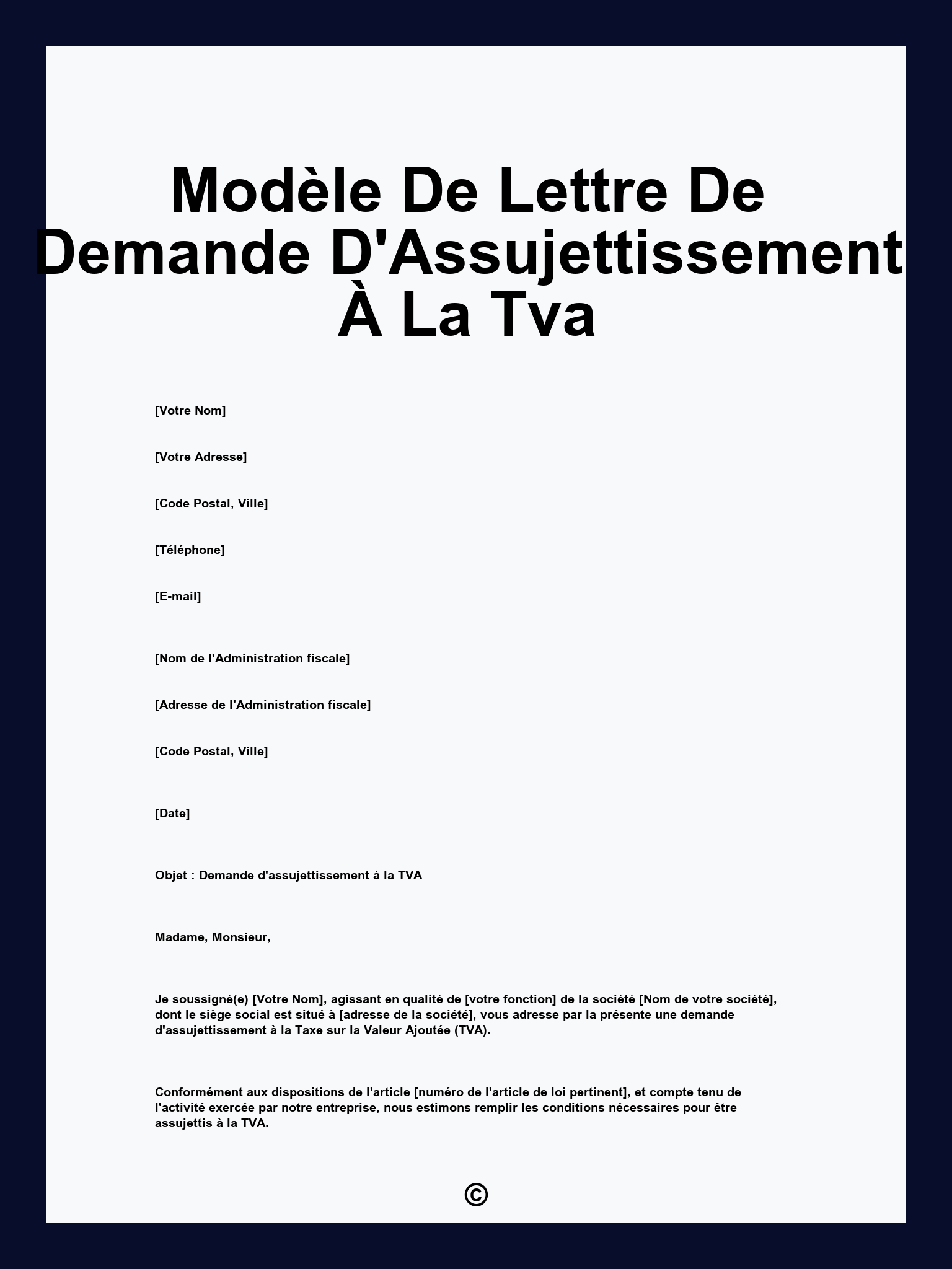 Modèle De Lettre De Demande D'Assujettissement À La Tva