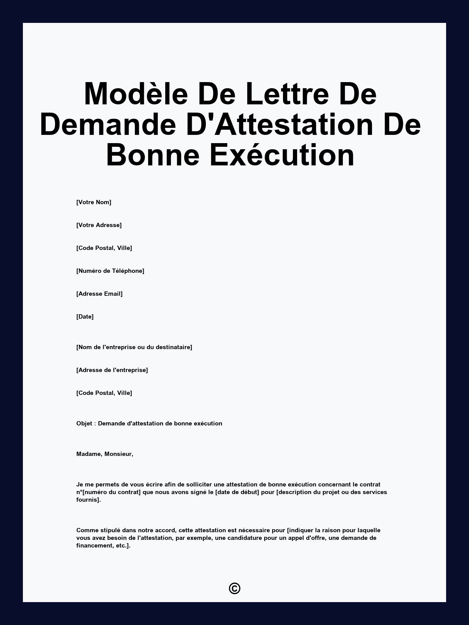 Modèle De Lettre De Demande D'Attestation De Bonne Exécution