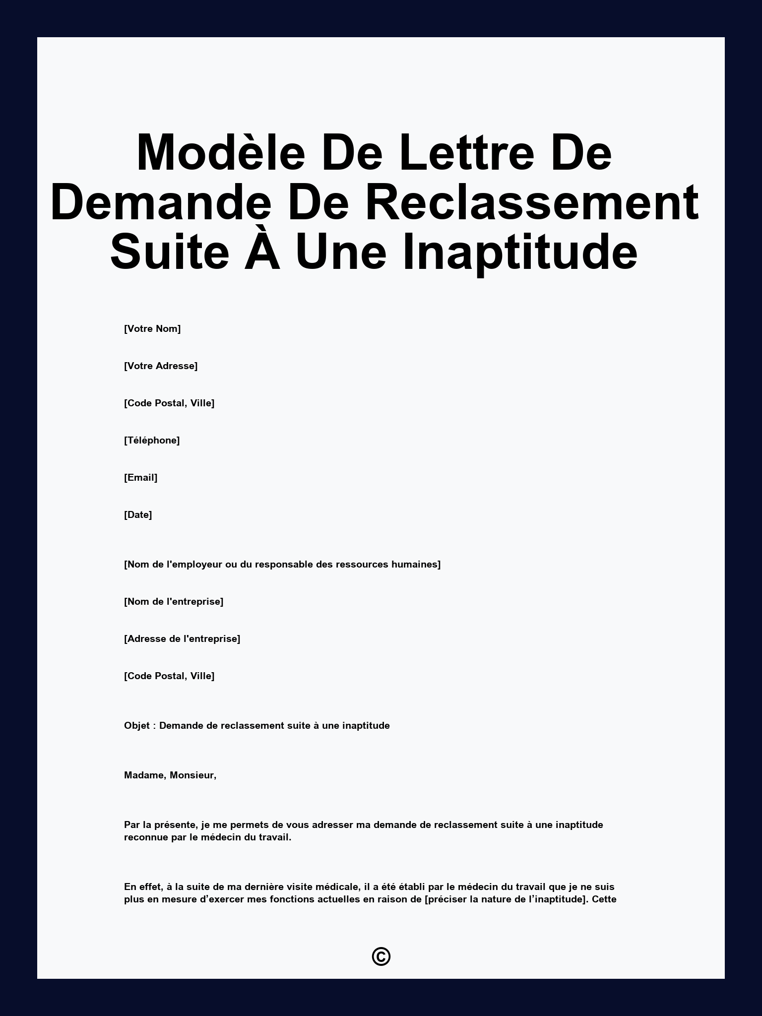 Modèle De Lettre De Demande De Reclassement Suite À Une Inaptitude