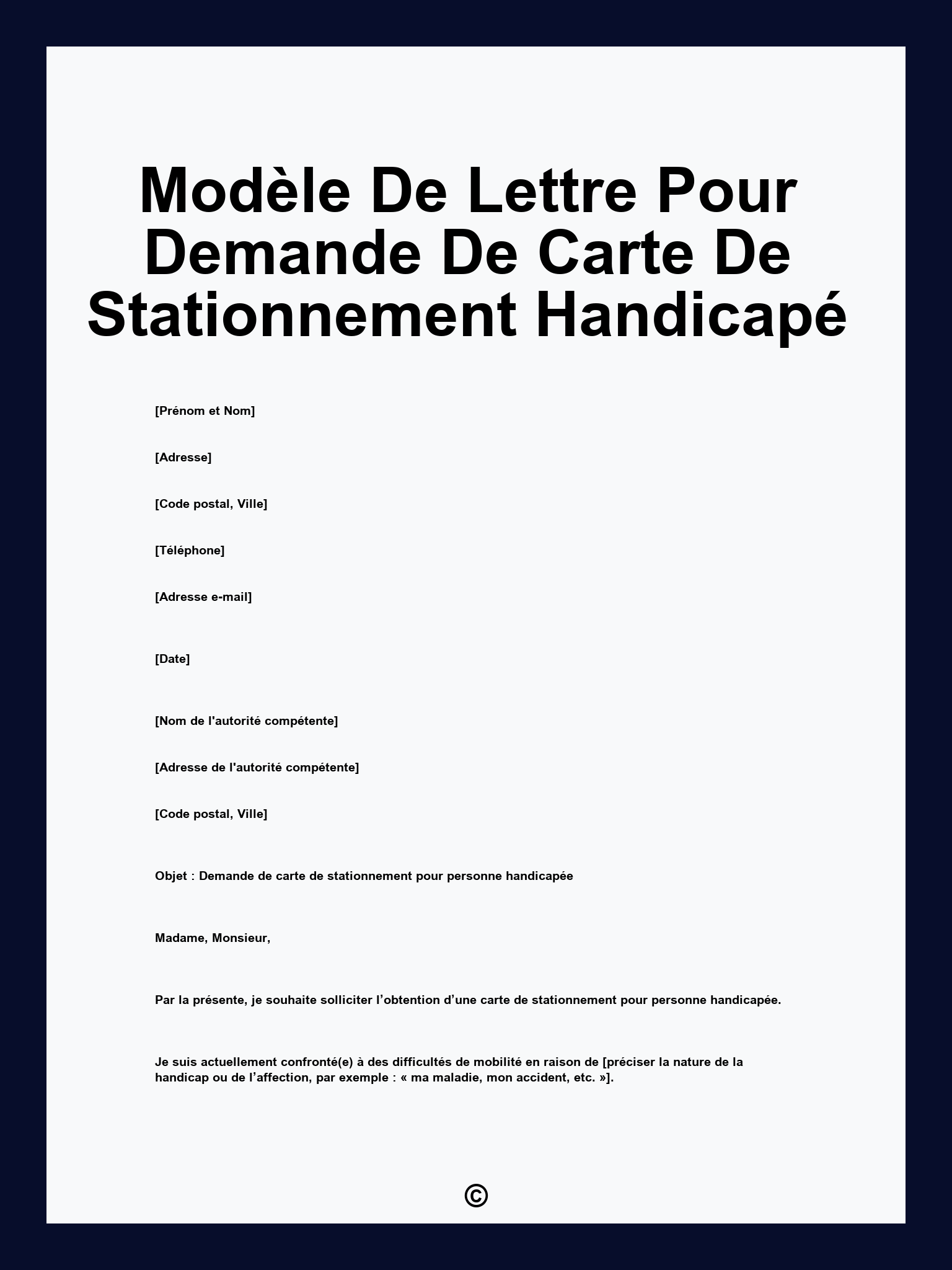 Modèle De Lettre Pour Demande De Carte De Stationnement Handicapé