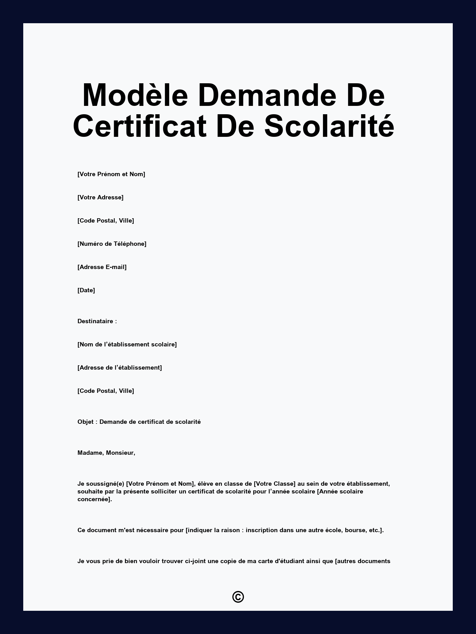 Modèle Demande De Certificat De Scolarité