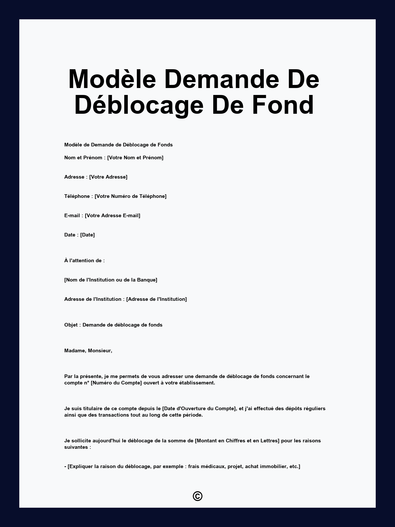 Modèle Demande De Déblocage De Fond