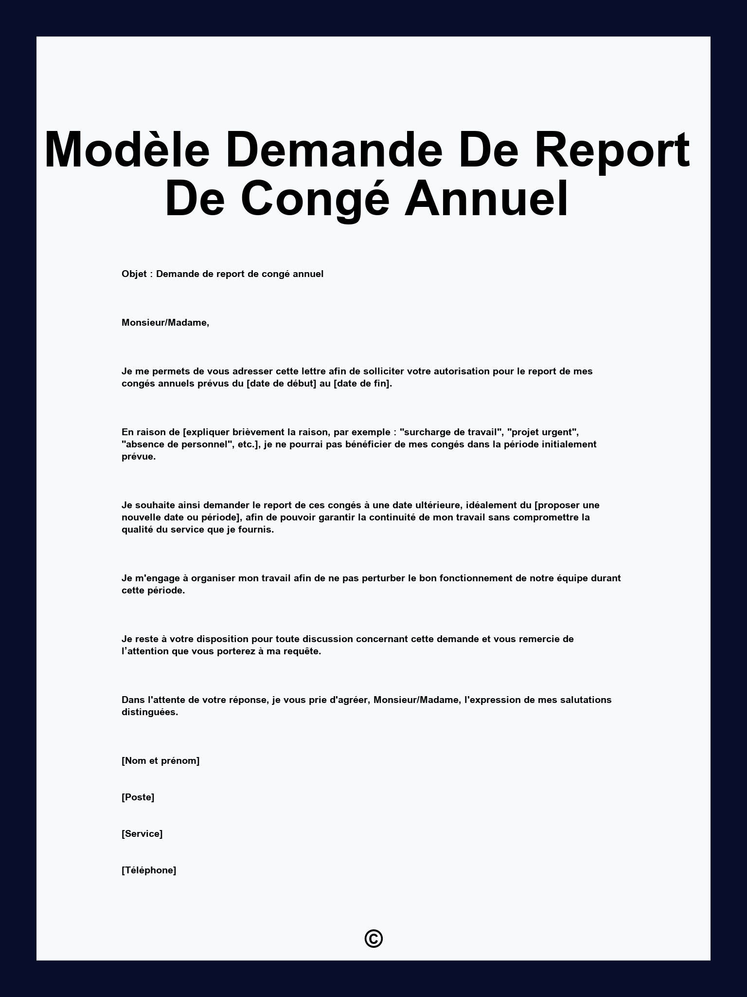Modèle Demande De Report De Congé Annuel