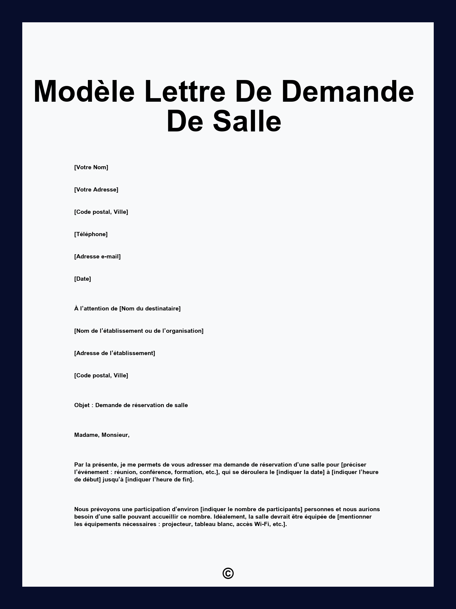 Modèle Lettre De Demande De Salle