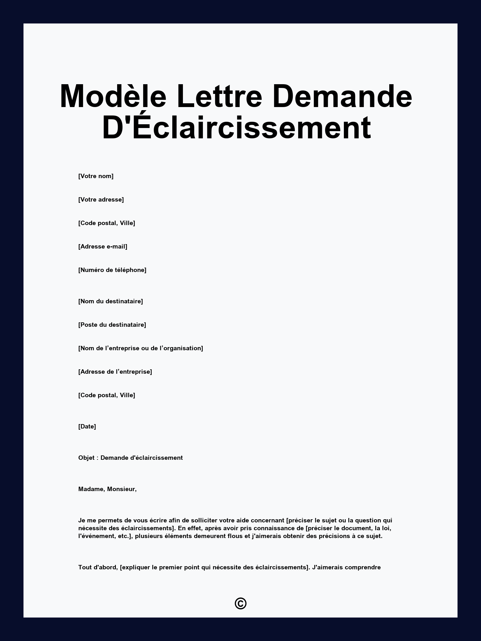 Modèle Lettre Demande D'Éclaircissement