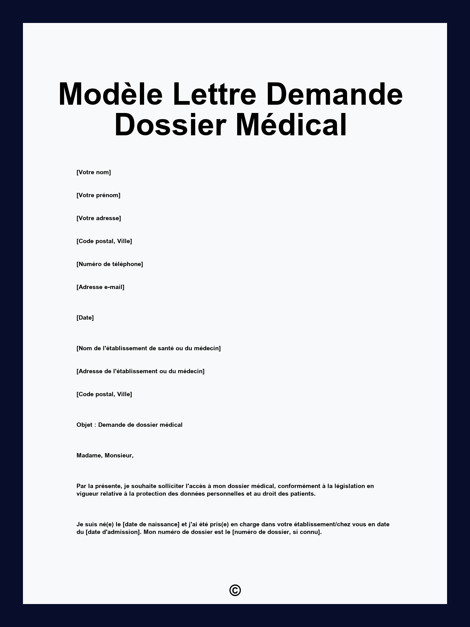 Modèle Lettre Demande Dossier Médical