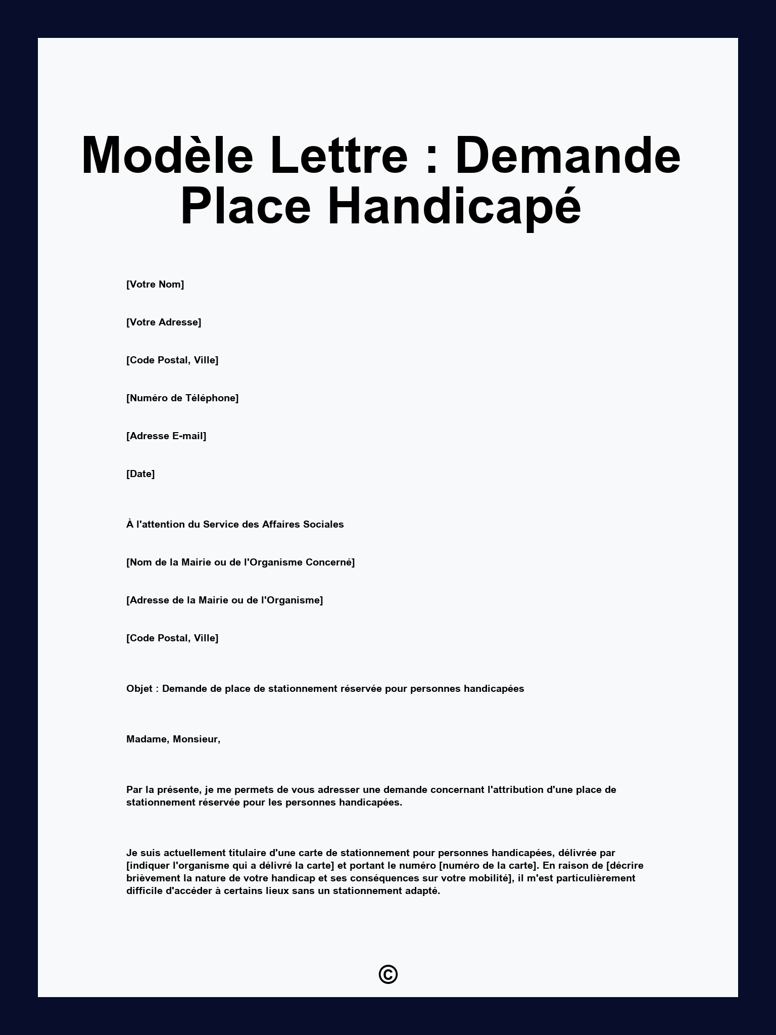 Modèle Lettre : Demande Place Handicapé