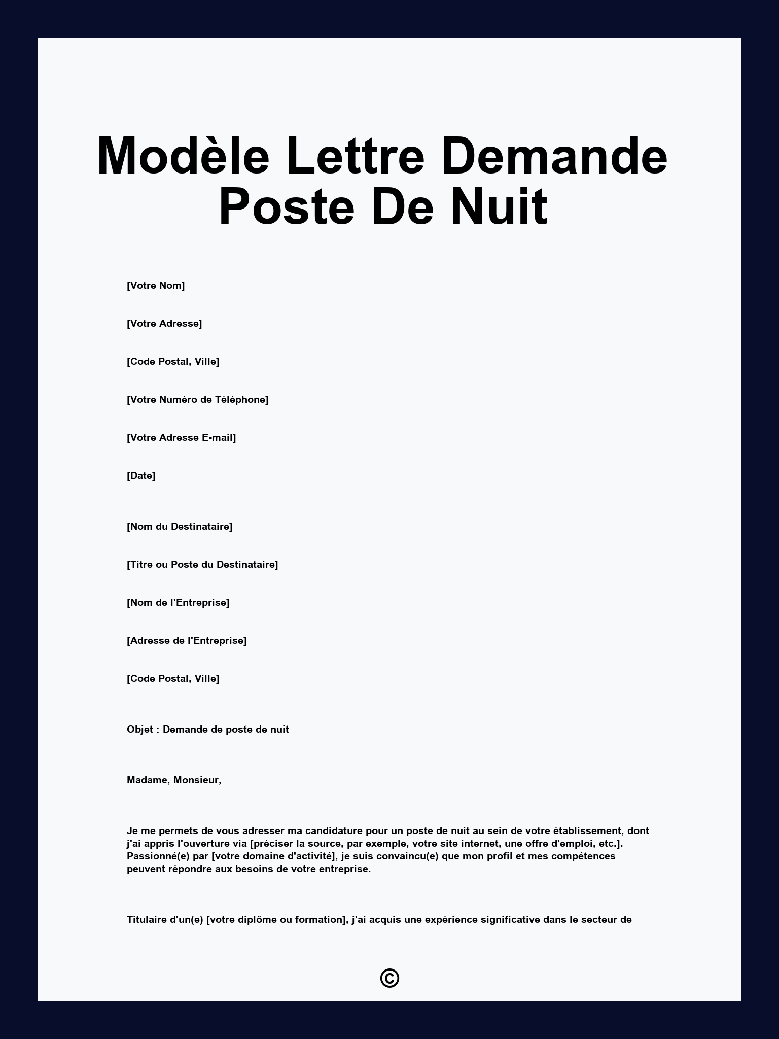 Modèle Lettre Demande Poste De Nuit