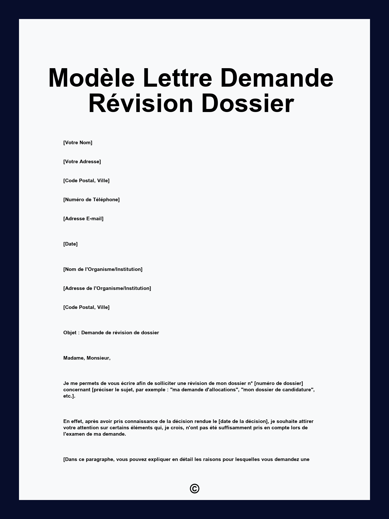 Modèle Lettre Demande Révision Dossier
