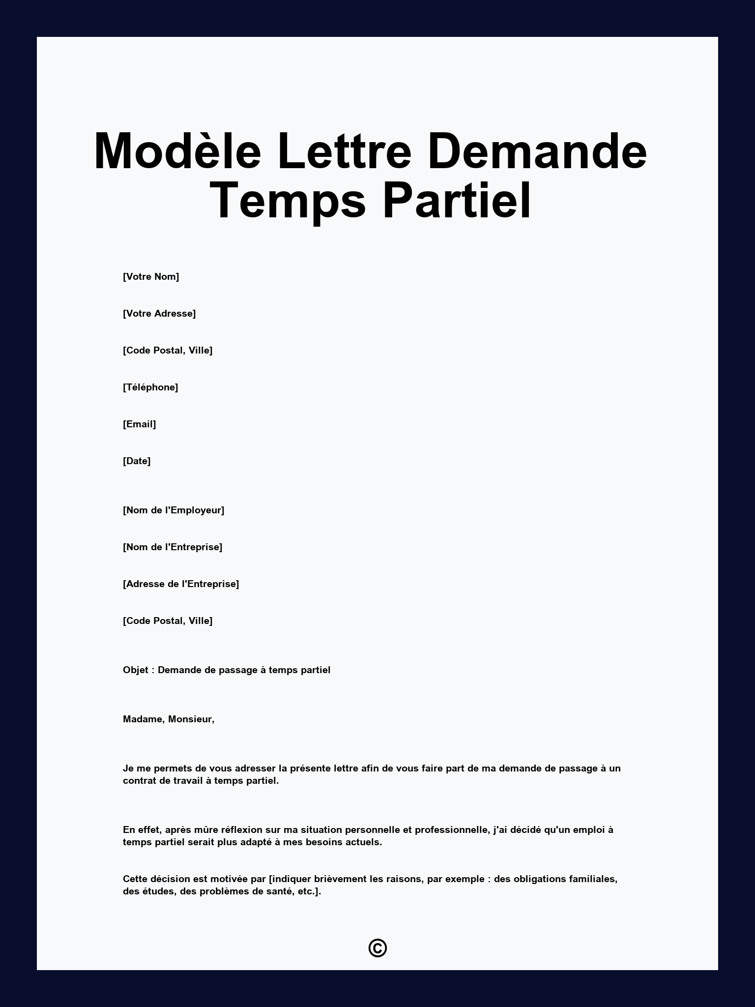 Modèle Lettre Demande Temps Partiel